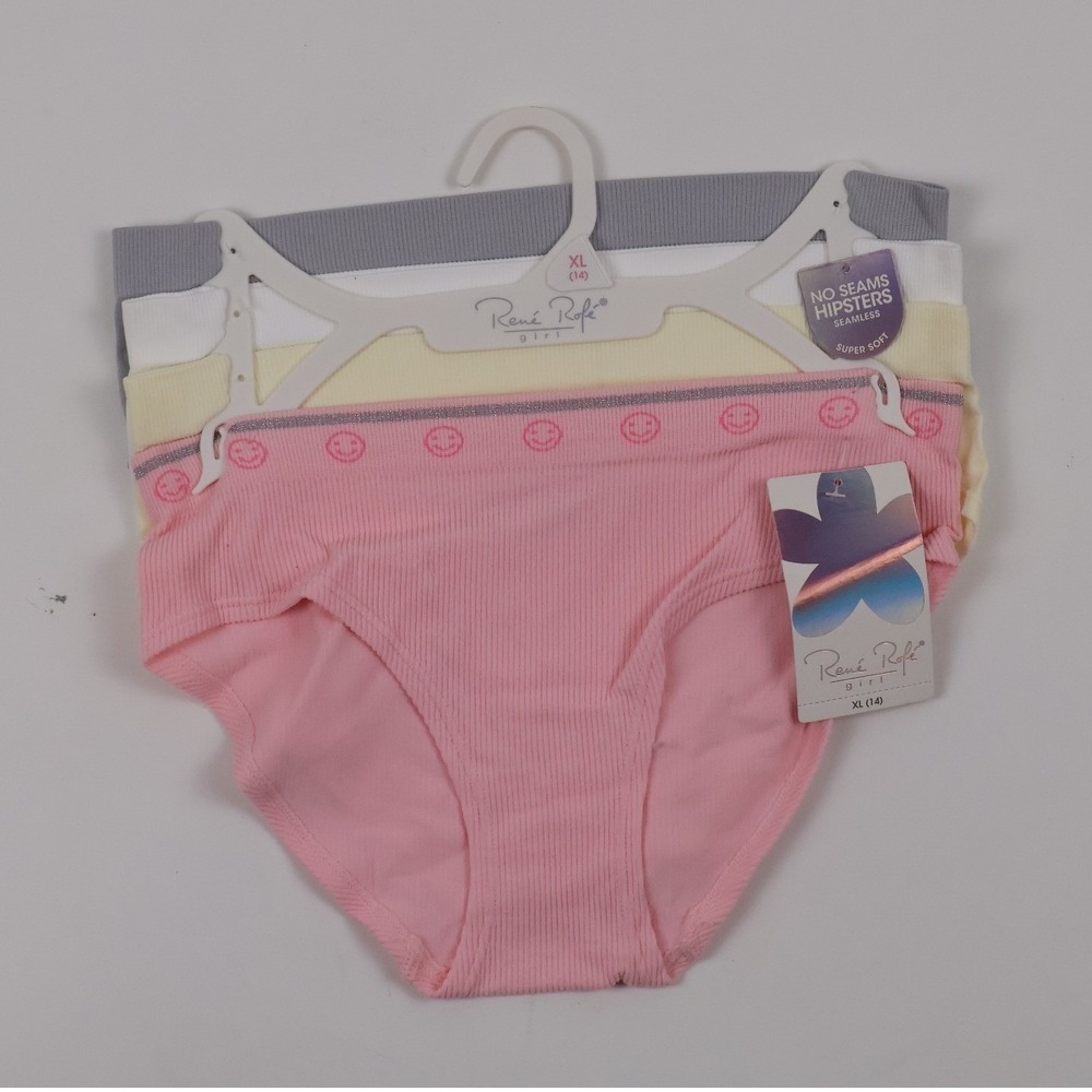 Rene Rofe Girls Hipsters Seamless Ribbed 4-Pack Pink Multi XL 14 NWT